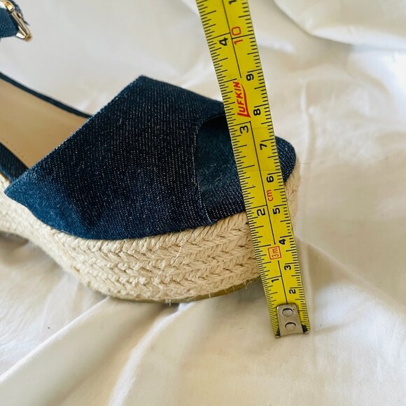 Denim Jute Wedge Ankle Strap Open Toe Espadrille Sandals - Picture 12 of 12